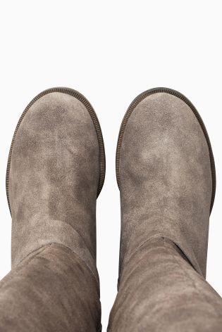 Grey Suede Faux Fur Topped Long Boots